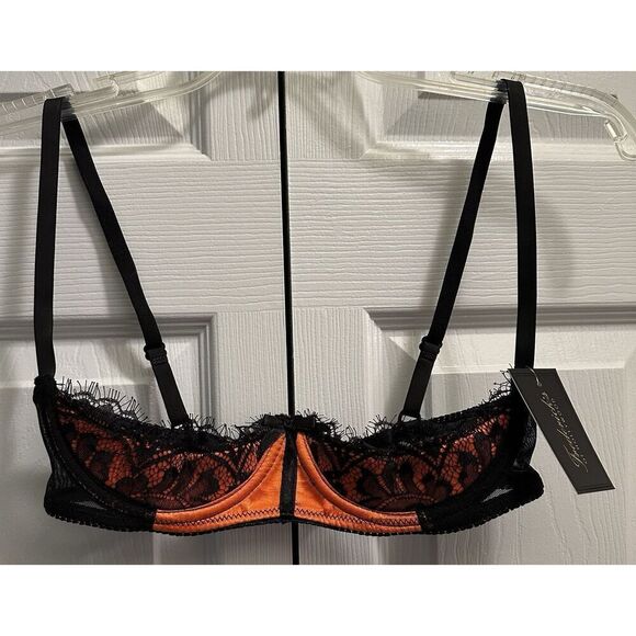 Fredericks of Hollywood Orange Satin Lux Demi Bra Size 10 NEW - Picture 1 of 4